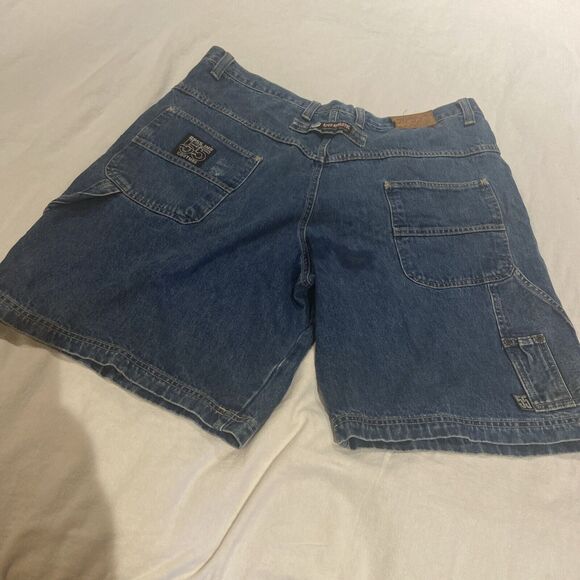 Vintage Retro Reynolds & Perry RP55 Jeans 42” Blue Distressed Denim Cargo Shorts - Picture 10 of 16
